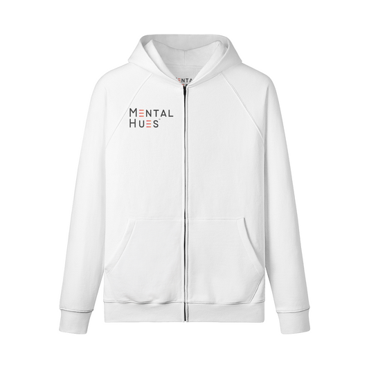 Mental Hues Full-Zip Fleece Lined Hoodie F White